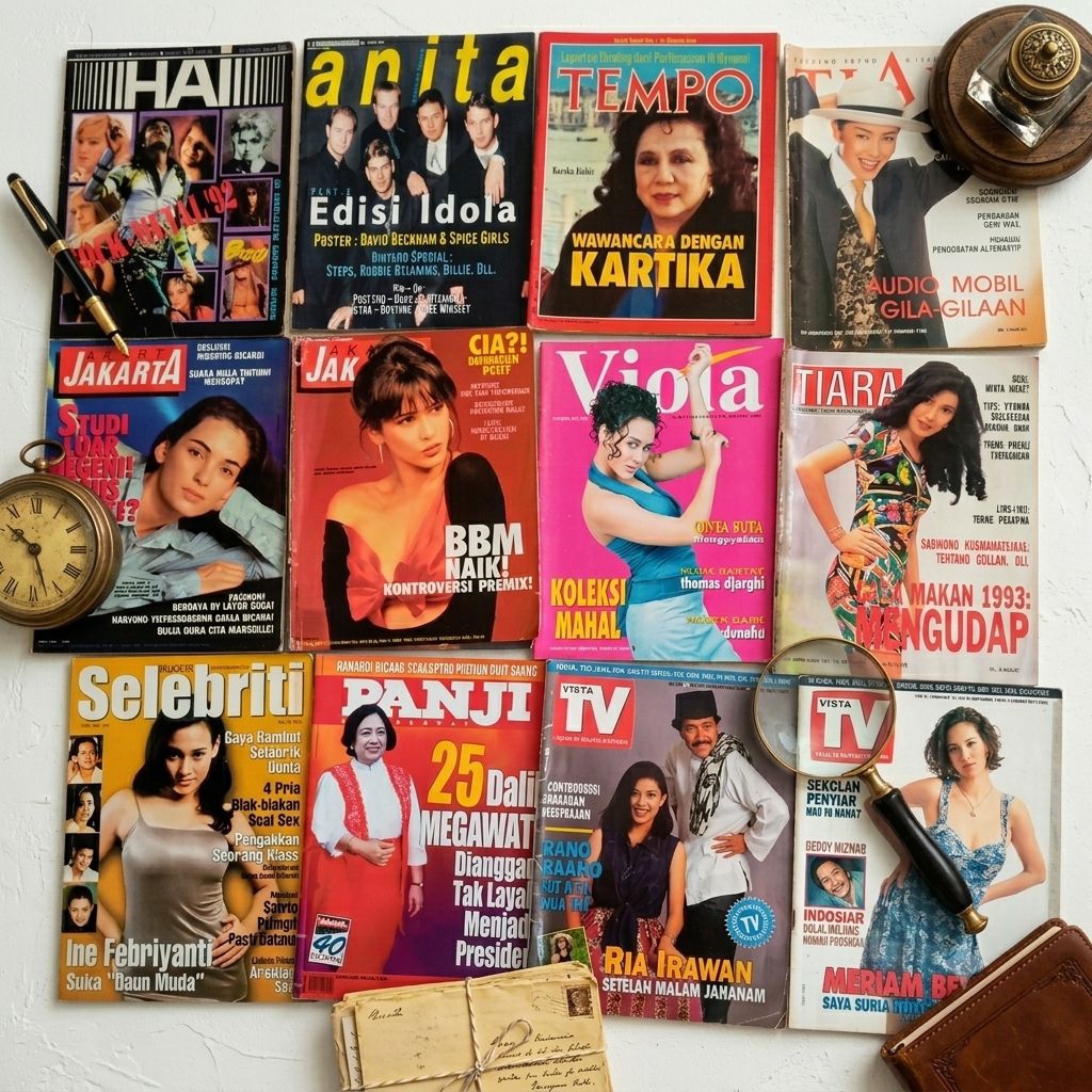 Kumpulan majalah hai Anita Tempo Tiara jakarta viona selebriti panji Vista tv majalah jadul majalah 