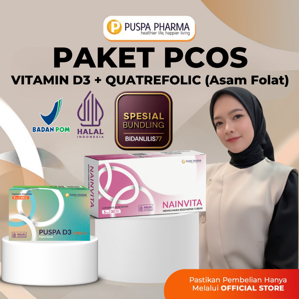 PAKET PCOS BIDAN LILIS  - NAINVITA + PUSPA D3 1000 IU - VITAMIN & MINERAL - @ 30 CAPSULE LUNAK