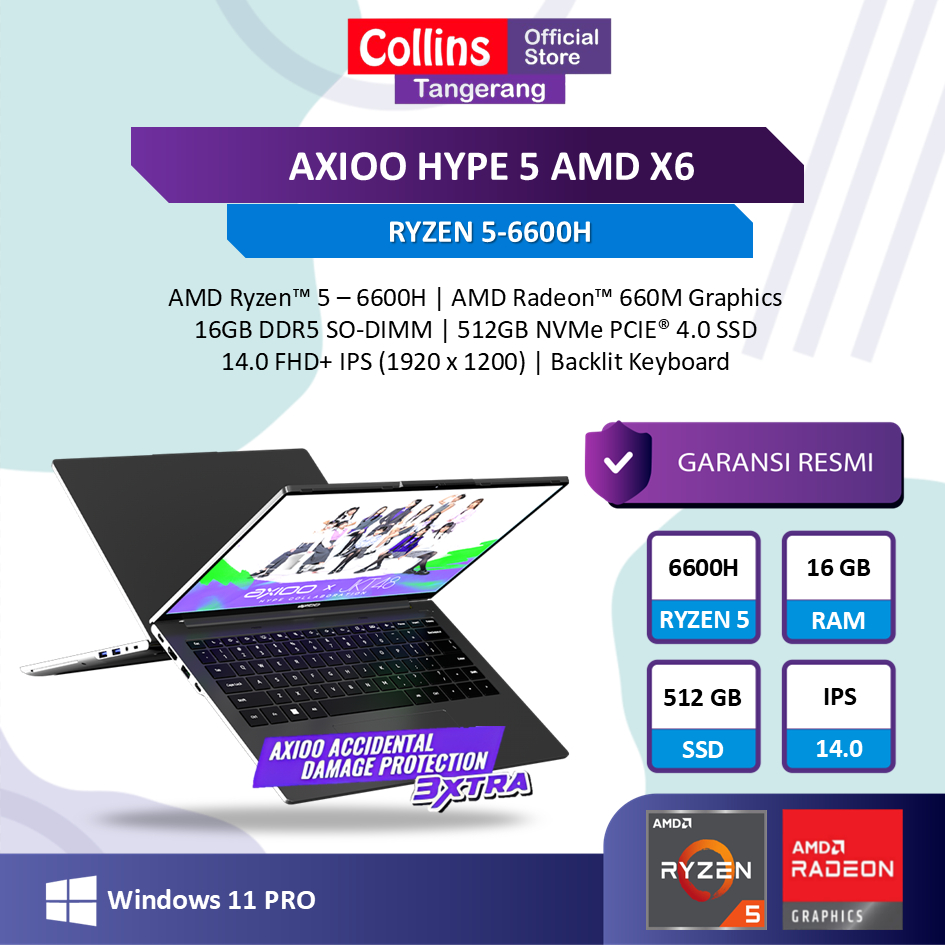 AXIOO HYPE 5 AMD X6 AMD Ryzen 5-6600H 16GB DDR5 512GB 14" FHD+ Windows11 Pro - Hype 5 X6
