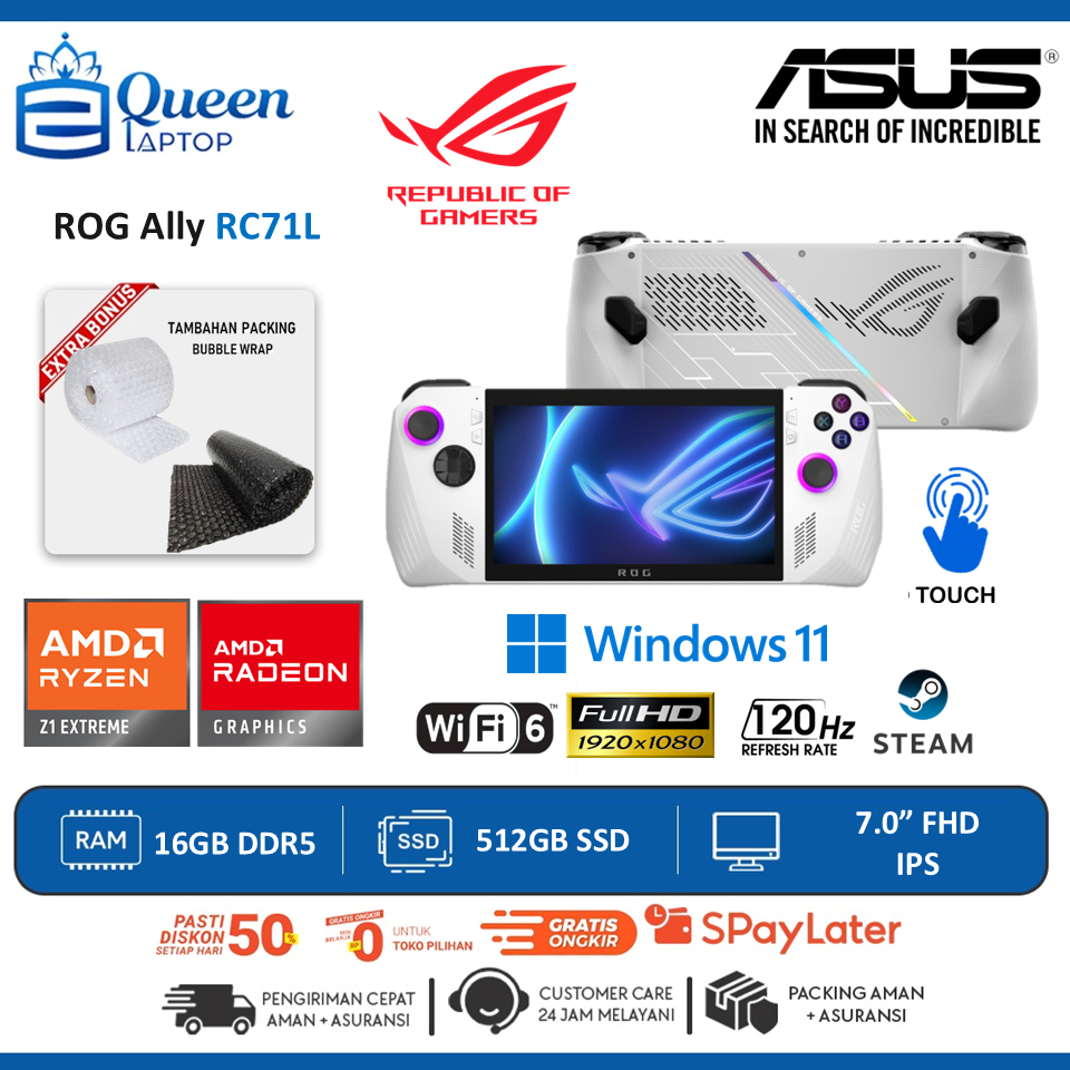 Console Asus ROG Ally RC71L AMD Z1 16GB DDR5 512GB 7.0 FHD IPS 120HZ WIN11HOME WHITE SECOND