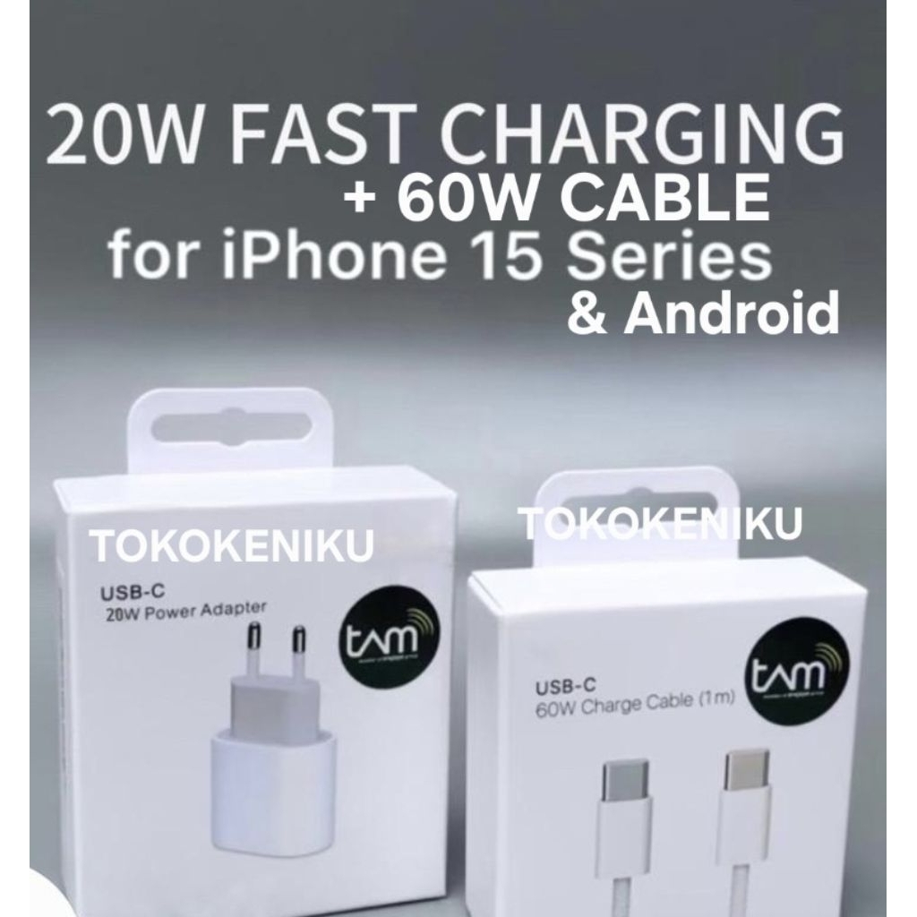 PAKET ADAPTER 20WATT & KABEL DATA USB C TO C 60WATT REAL1000% FAST CHARGING BATOK CHARGER APPLE POWE