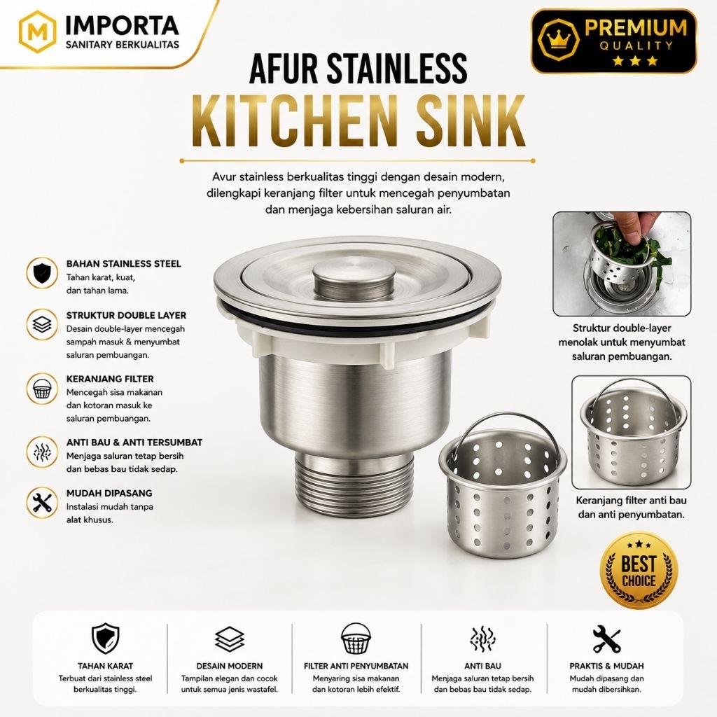 Afur Sink Full Stainless SUS 304 / Afur BCP / Saringan Kitchen Sink