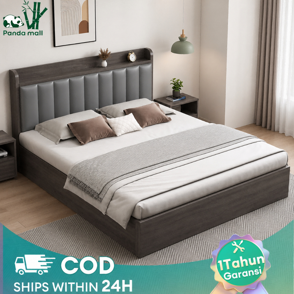 Dipan Kayu Tempat Tidur Kayu Solid Dengan Sandaran Empuk Ranjang Kayu Divan Headboard