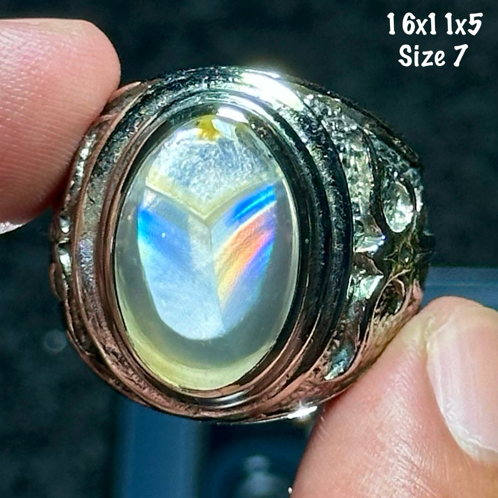 Cincin Batu Akik Natural Iris Junder Pelangi Kristal (asli alam)