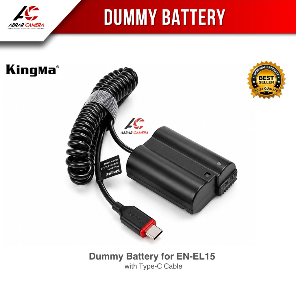 Kingma Baterai Dummy Type-C EN-EL15 for Kamera DSLR Nikon D750 Z5 Z6 Z7 D610 D7000 D7100 D7200 D800 