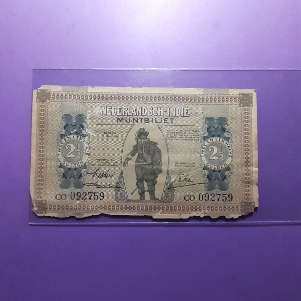 uang kuno 2.5 gulden muntbiljet 1940