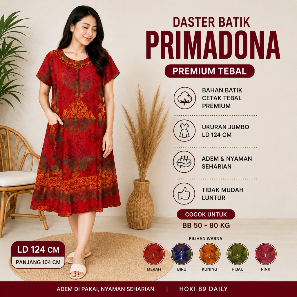HOKI 89 DAILY | PRIMADONA DASTER WANITA JUMBO PREMIUM LD 124CM DASTER BATIK WANITA BAJU TIDUR WANITA