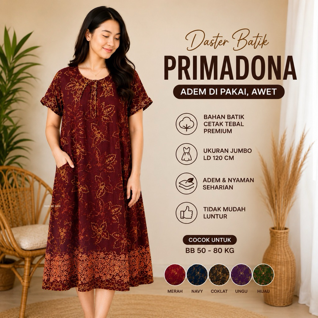 HOKI 89 DAILY | PRIMADONA DASTER BATIK WANITA JUMBO PREMIUM LD 120CM BATIK CETAK TEBAL ADEM NYAMAN B
