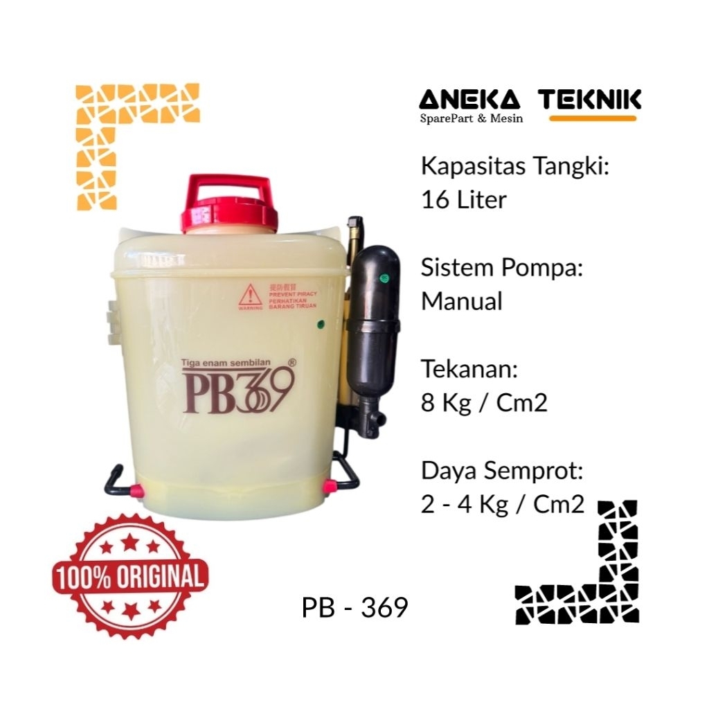 Aneka Teknik - PB 369 / Sprayer / Alat Semprot Hama Manual Pompa Tangki 16 Liter