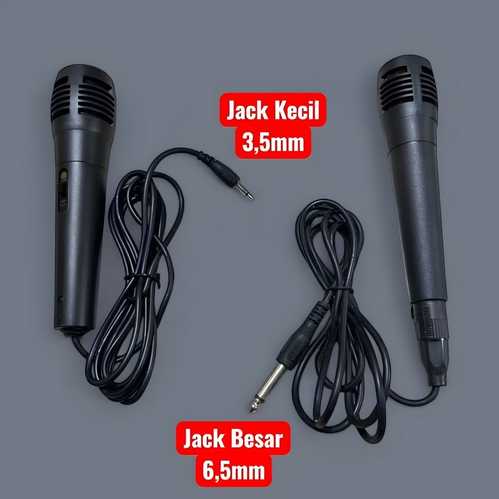 Mic Karaoke 6.5mm & 3.5mm Mik Kabel Panjang 6.5mm - Suara Jernih, Mik Jack Besar, Mik Jack Kecil Ele
