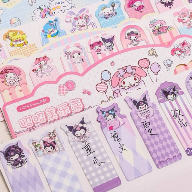 Bookmark Sticky notes sanlio pembatas buku 8in1 karakter sanlio karakter boneka jepang kawaii/ Penan