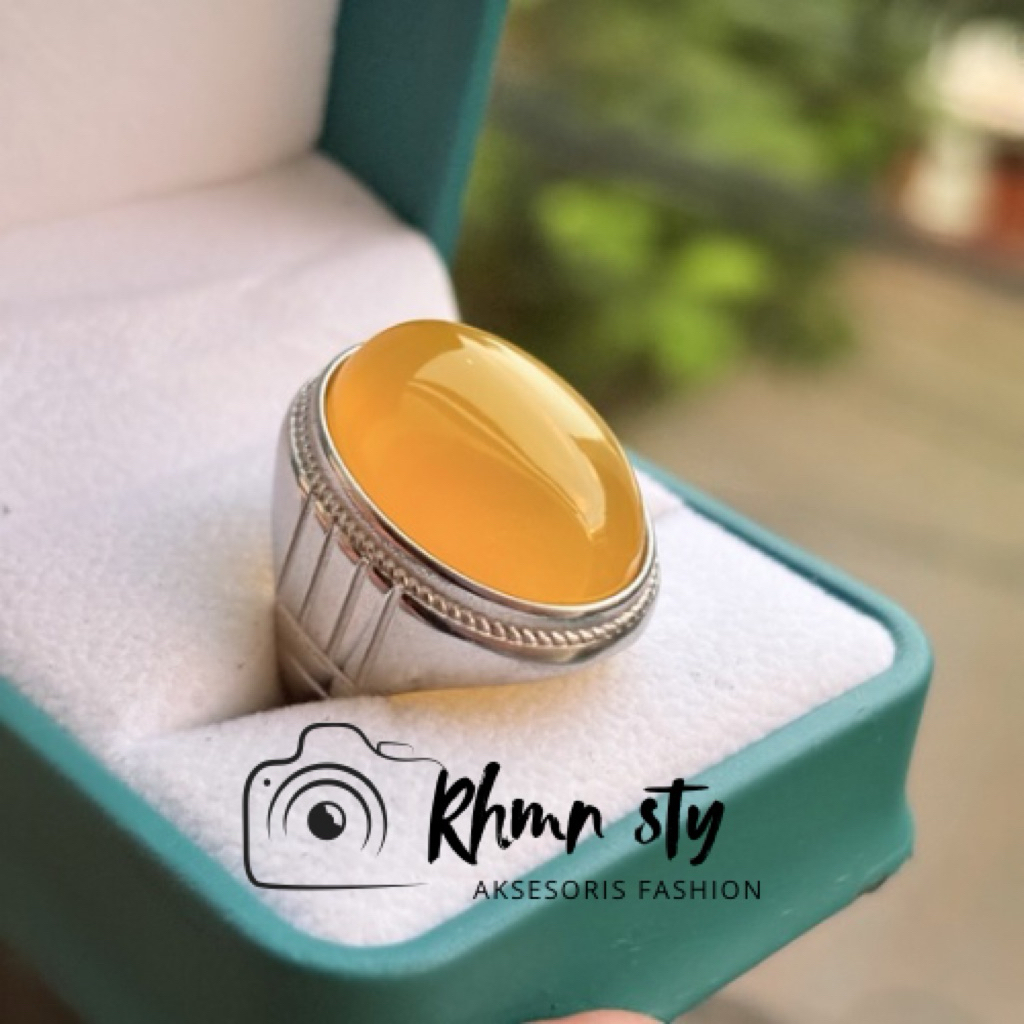 cincin batu akik cempaka kuning jumbo 18*25