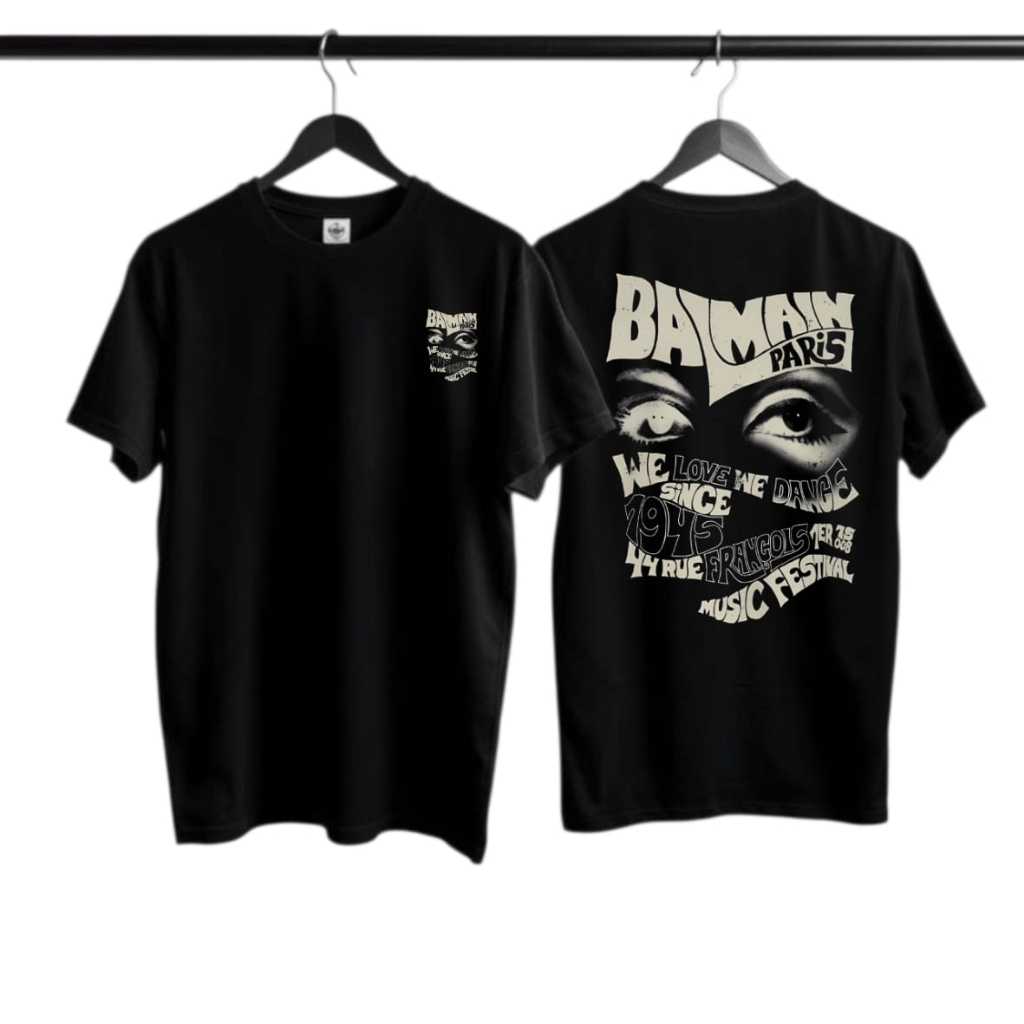 KAOS DISTRO BALMAIN PARIS / BAJU LENGAN PENDEK / KAOS HITAM PRIA / BLACK T-SHIRT