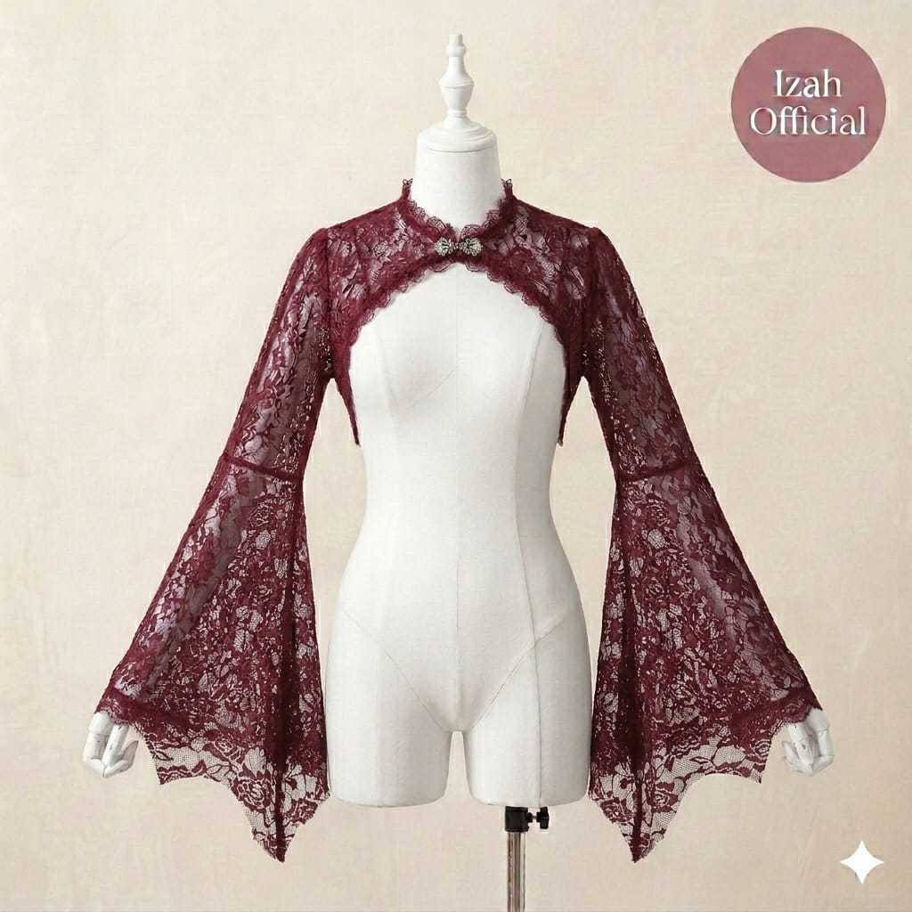 Izah Kemeja wanita lace zigzag lengan panjang croptop gothic lace button
