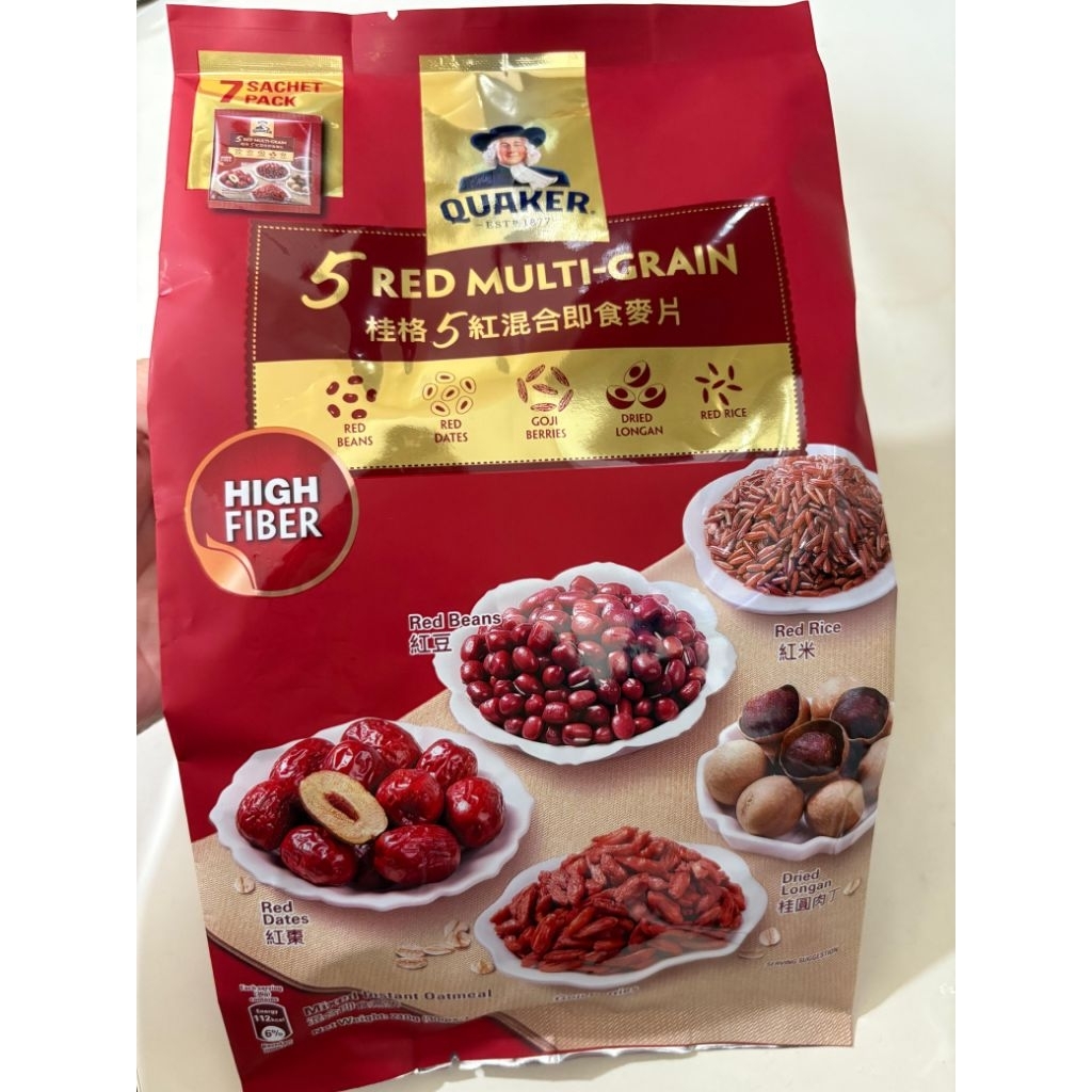 Quaker 5 Red Multi-Grain Oatmeal Sachet Isi 7 - Sereal Sehat Alami Tinggi Serat
