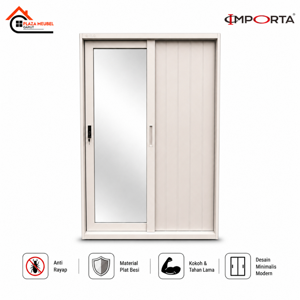 Lemari Plat Besi Okelo Importa 2 Pintu – Lemari Pakaian Kuat & Minimalis