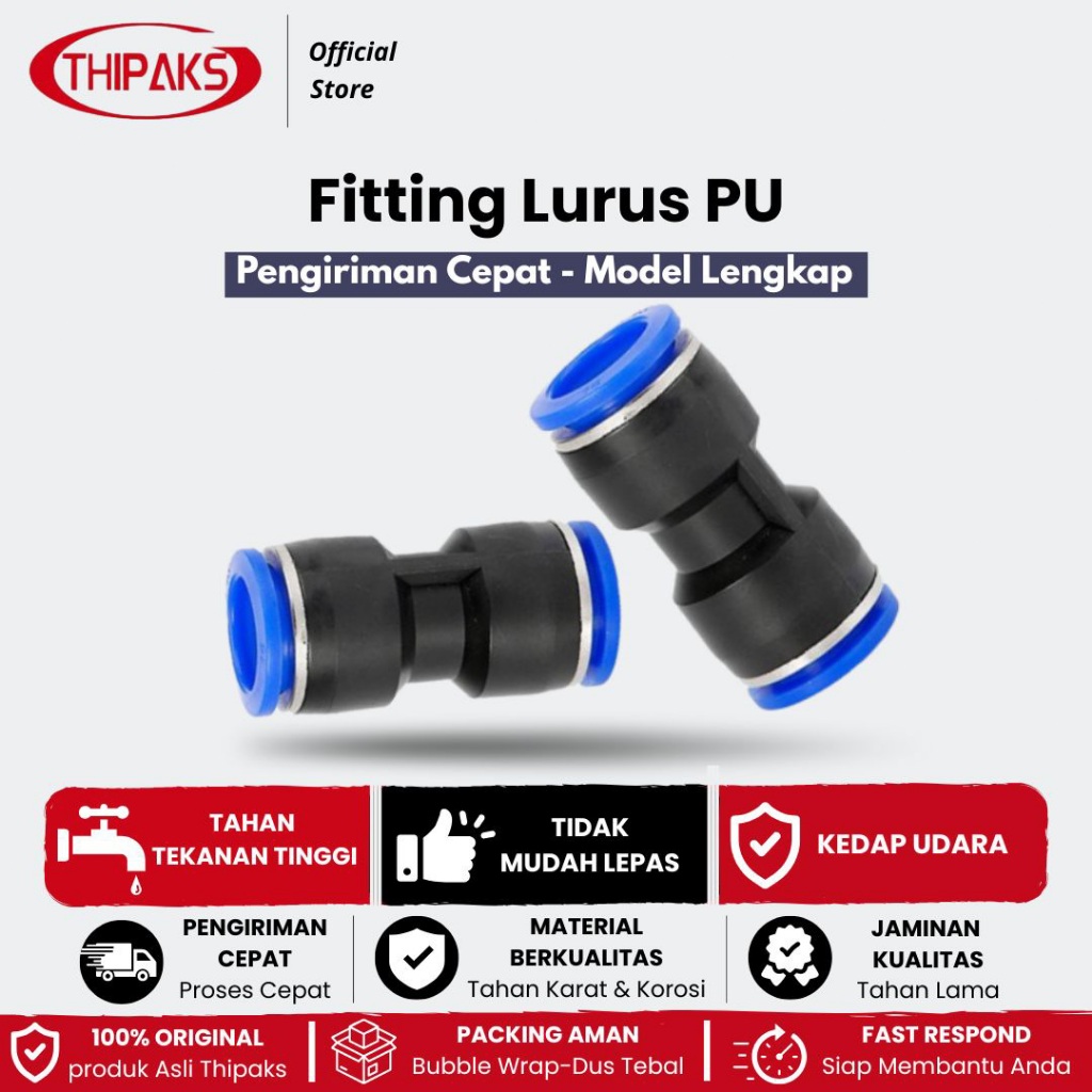 FITTING LURUS  PU4  PU6 PU8 PU10 PU12 SLIP LOCK JOINER KONEKTOR LURUS PNEUMATIC SELANG PU 6mm x 6mm