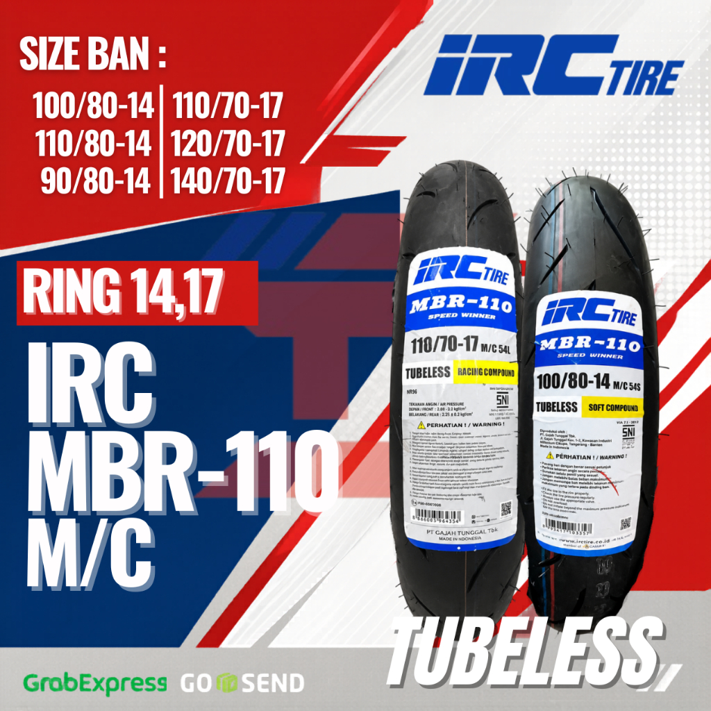 Ban IRC MBR-110 Ring 14 Ring 17 Softcompond Tubeless Ban Irc Mbr110