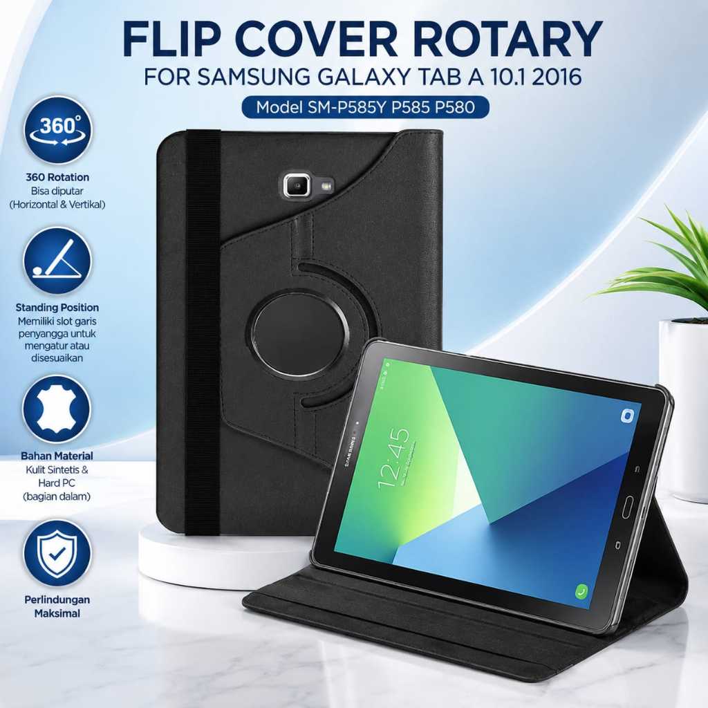 Samsung Tab A6 10.1" 2016 Case S Pen P580 P585 P585Y Flip Case Cover Rotary Standing Sarung Tablet