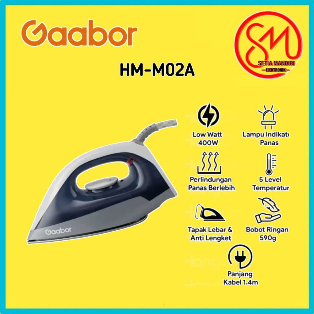 GAABOR Setrika Listrik Anti Lengket Low Watt 400W Ultra Light Iron HM-M02A