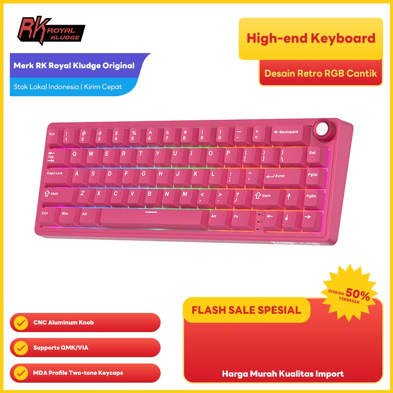 RK Royal Kludge RK R65 Berry Red Gasket Wired Hot Swapple Mechanical Keyboard