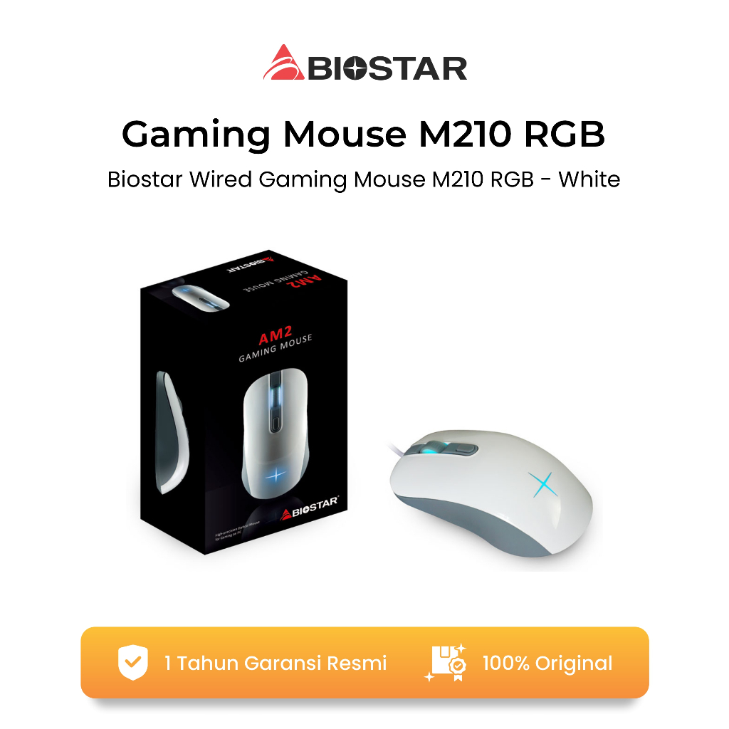 MOUSE BIOSTAR USB M210 COLOR WHITE  RGB LIGHT 4TYPE COLOR EFFECT