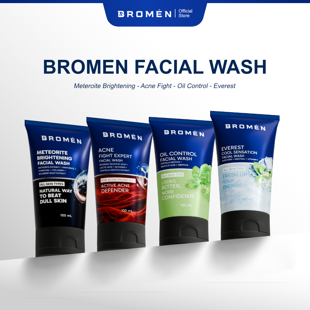 BROMEN - Facial Wash Pria 100 mL All Varian Meteorite Brightening, Acne Facial Wash, Oil Control Fac
