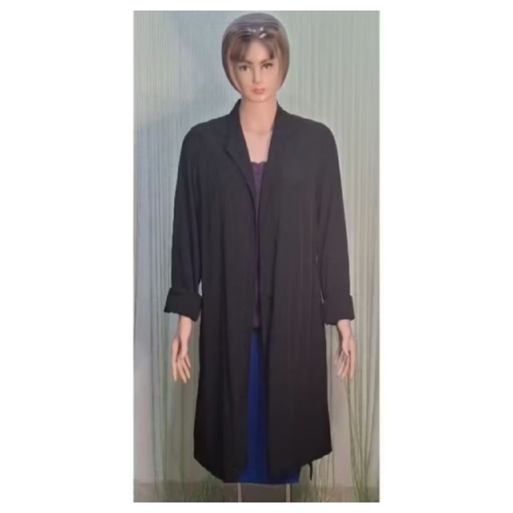 long outer wanita cewek hitam polos lengan panjang