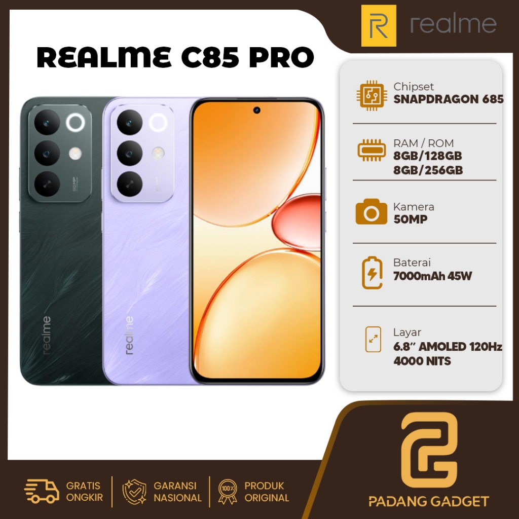 REALME C85 PRO 8/128GB 8/256GB HP Android Smartphone Baru Garansi Resmi