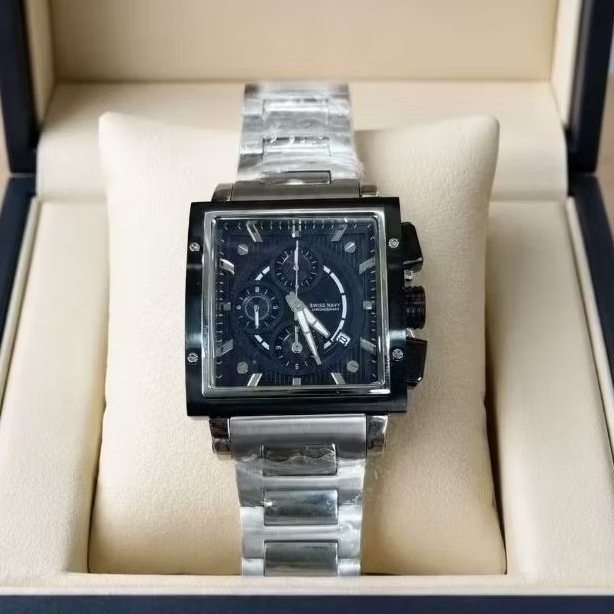 Jam tangan cronograph analog pria sport SWISS NAVY SN 6835M- SS Black kotak garansi resmi original 1