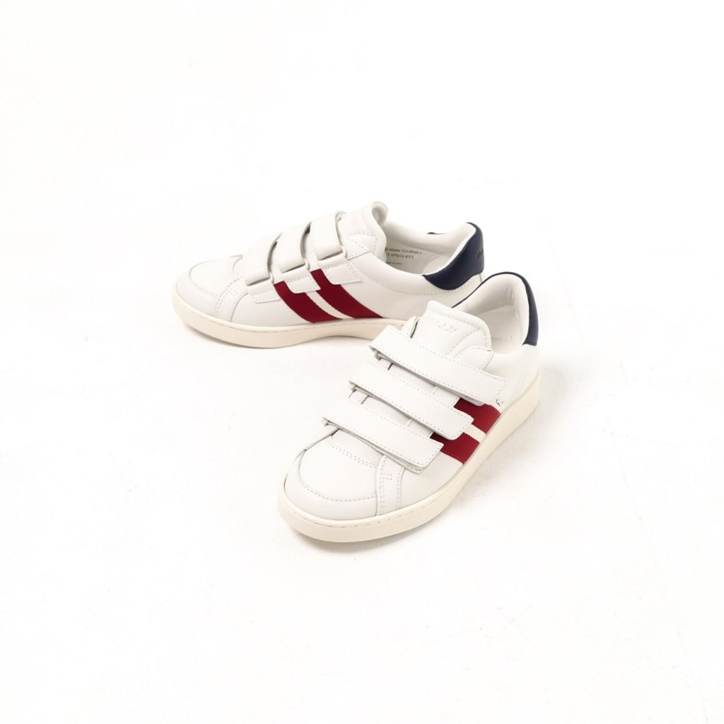 Sepatu BALLY TOURNEY VELCRO STRIPE RED WHITE CALF LEATHER SNEAKER 100% ORIGINAL