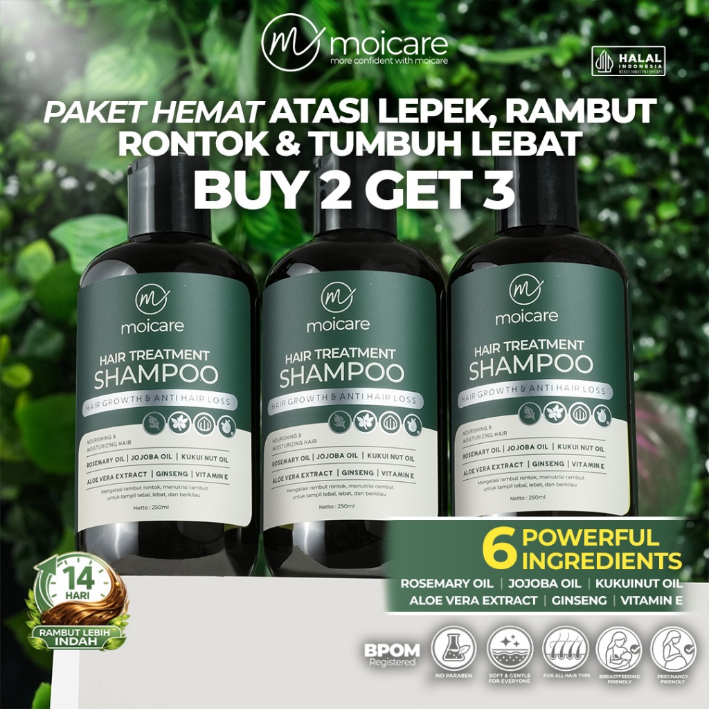 [Buy 2 Get 3] Moicare Hair Treatment Shampoo Hair Growth & Anti Hair Loss Perawatan Rambut Rontok Pe