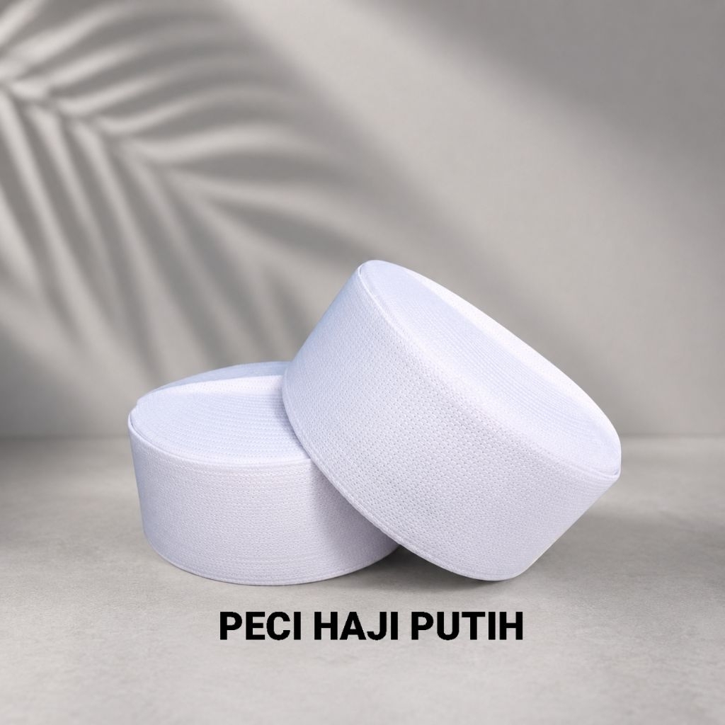 Peci kopiah Haji Putih ( Kopyah Haji Semi Kaku, Kopyah Santri ) Kopiah Muslim