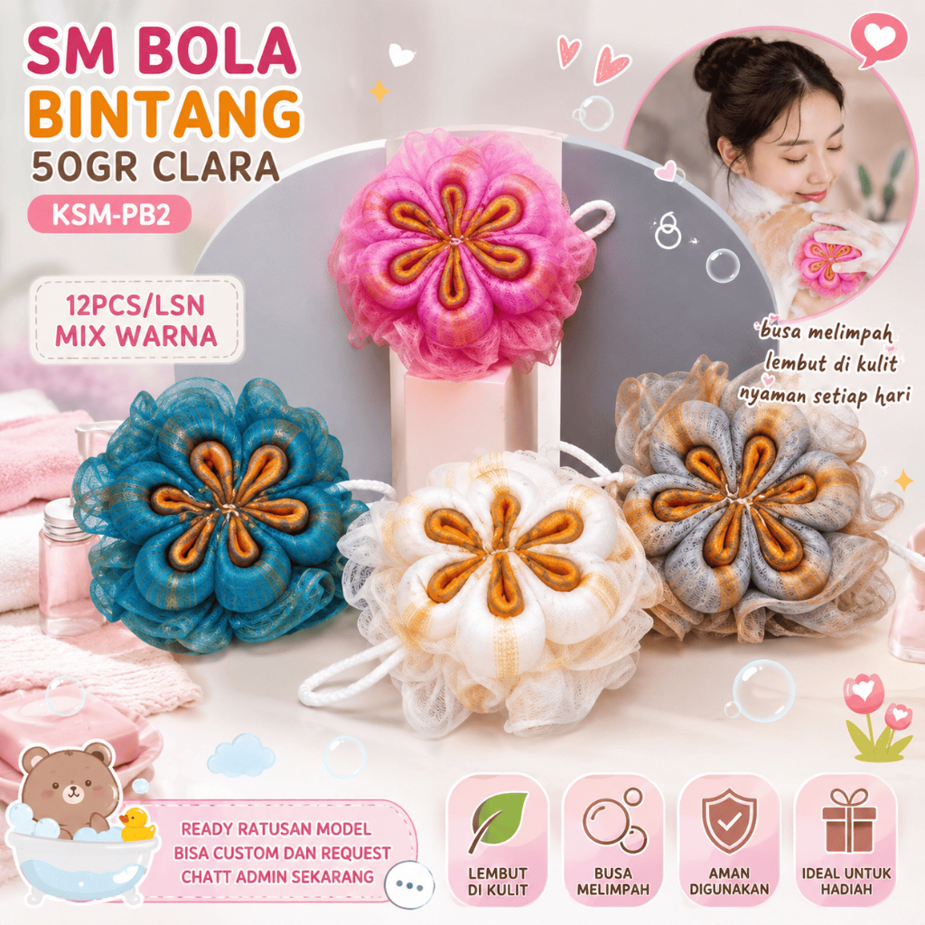 Spons Mandi Seri Clara Shower Puff Premium Souvenir Murah Berkualitas Bath Sponge Lembut Grosir