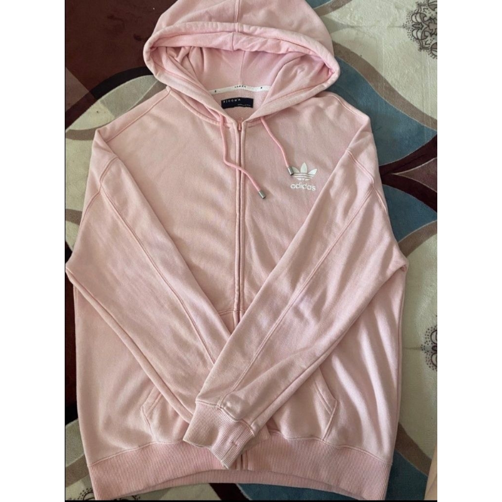 jaket hoodie zipper adidas pink soft