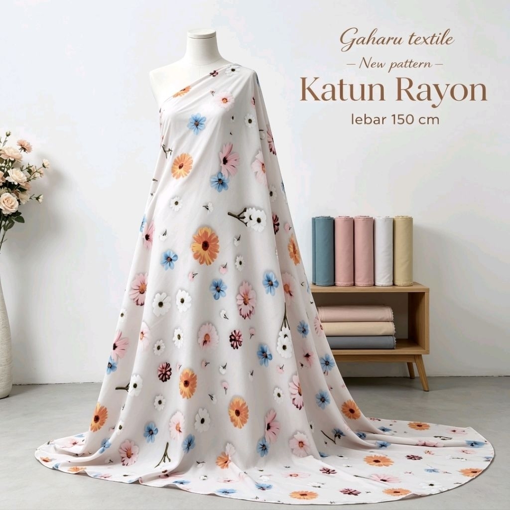 bahan katun rayon viscose - rayon viscose motif tridi - rayon viscose meteran (STS)