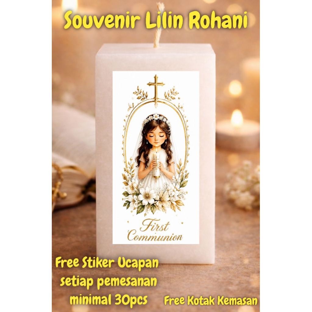 SOUVENIR KOMUNI PERTAMA LILIN GAMBAR DOA ROHANI / Lilin Doa / Lilin Souvenir / Lilin Kristen Katolik