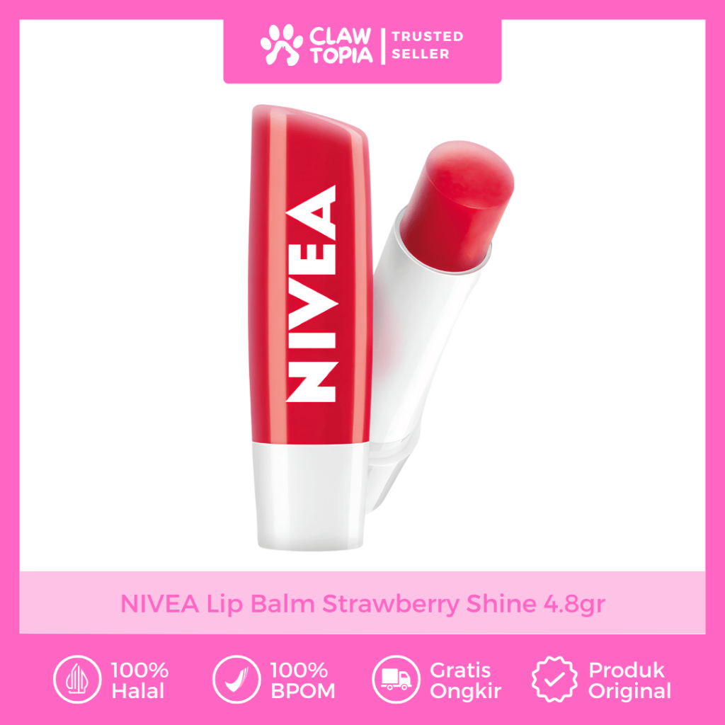 Nivea Lip Balm Strawberry Shine 4.8gr Pelembab Bibir Hitam Kering Cepat Mencerahkan Tinted BPOM