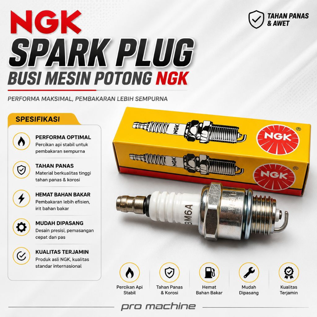 Spark Plug Chainsaw / Brush Cutter NGK BPM6A / Busi Mesin Rumput NGK BPM6A