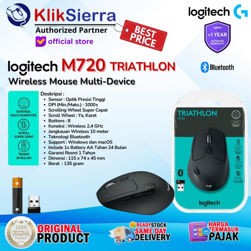 LOGITECH M720 Trialthlon Mouse Wireless - Multi Device - TRIATHLON M720, MOUSE M720