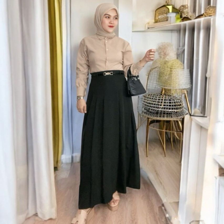 JESI - Joy Skirt-rok flare Wanita Korean Style - Bahan semiwoll lokal_ Model Midi 7/8