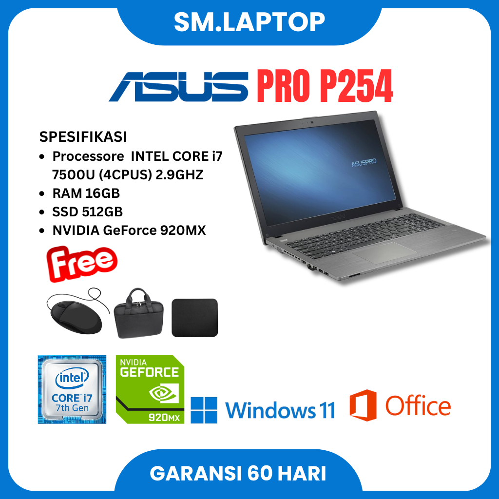 ASUS PRO P2540UV i7 GEN 7 RAM 16 GB SSD 512GB NVIDIA GeForce 920MX 15.6INCH LAPTOP DESAINT/GAMING