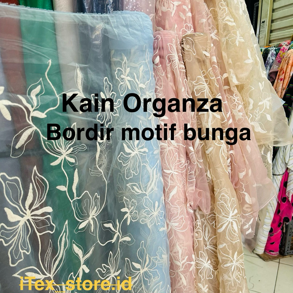 KAIN ORGANZA BORDIR MOTIF BUNGA.BAHAN ORGANSA BORDIR MURAH.ORGANZA BUNGA RAMBAT