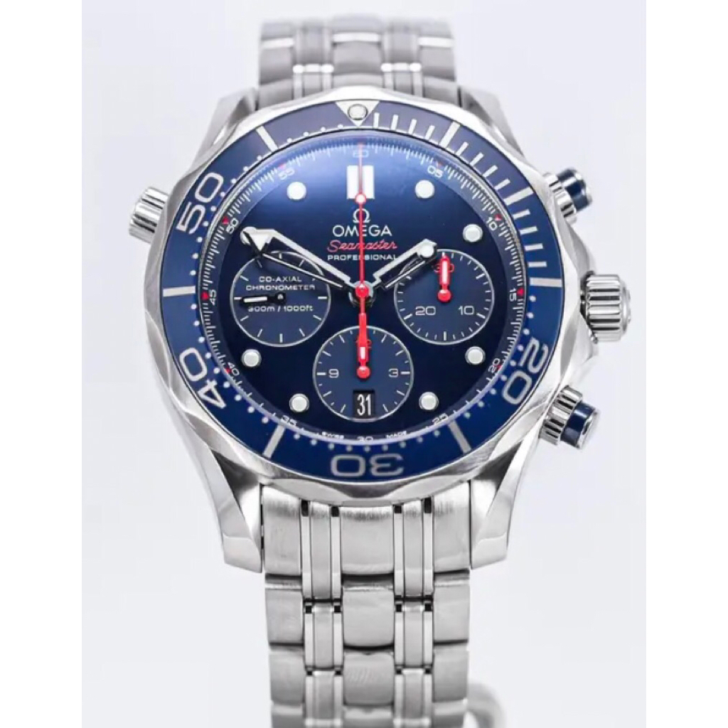Jam Tangan Pria Original Omega Seamaster Blue Chronograph 42mm (2018) ori