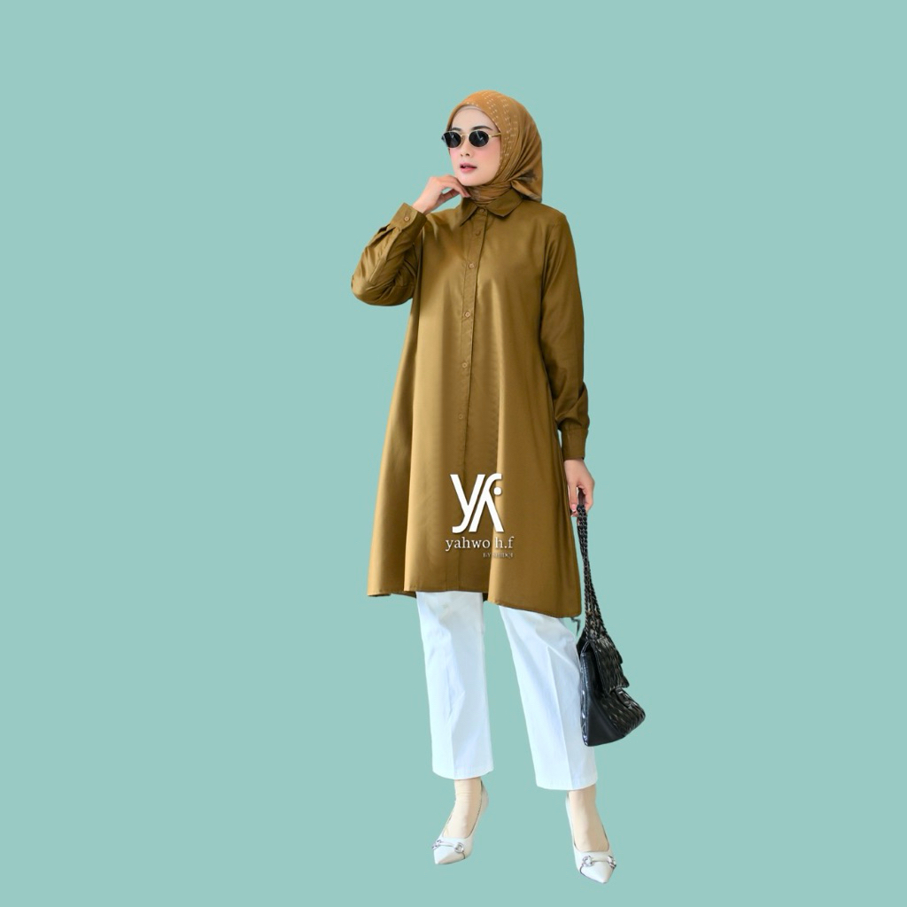 Yahwo Hijab Fashion-Baju Saja-Kemeja Tunik Pemda PDH  Khaki-Wanita - Busui -Jumbo-Toyobo