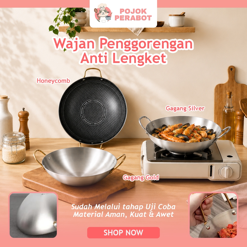 Wajan Penggorengan Stainless Steel Anti Lengket Premium Kuali Penggorengan Tebal Serbaguna