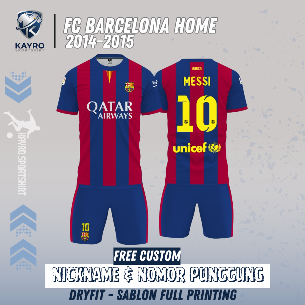 Jersey Barcelona Retro Trio MSN Home 2014-2015 Dry fit Breathable Full Printing Free Custom Nameset 