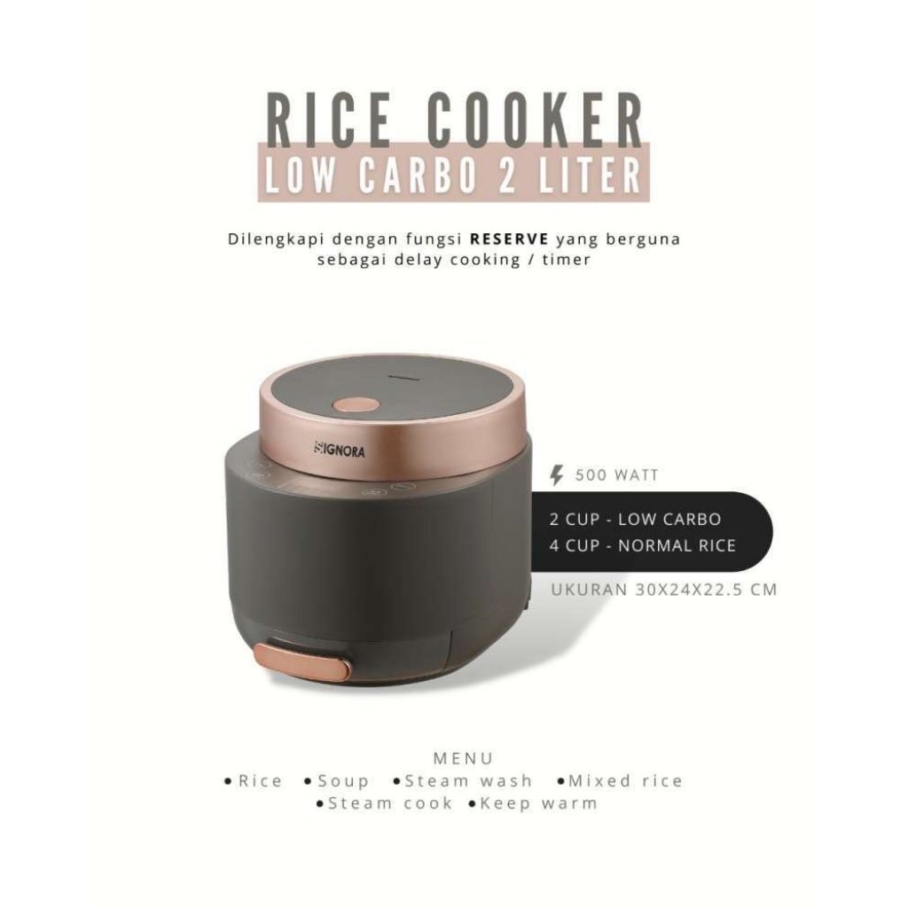 Rice cooker signora 2 liter low carbo