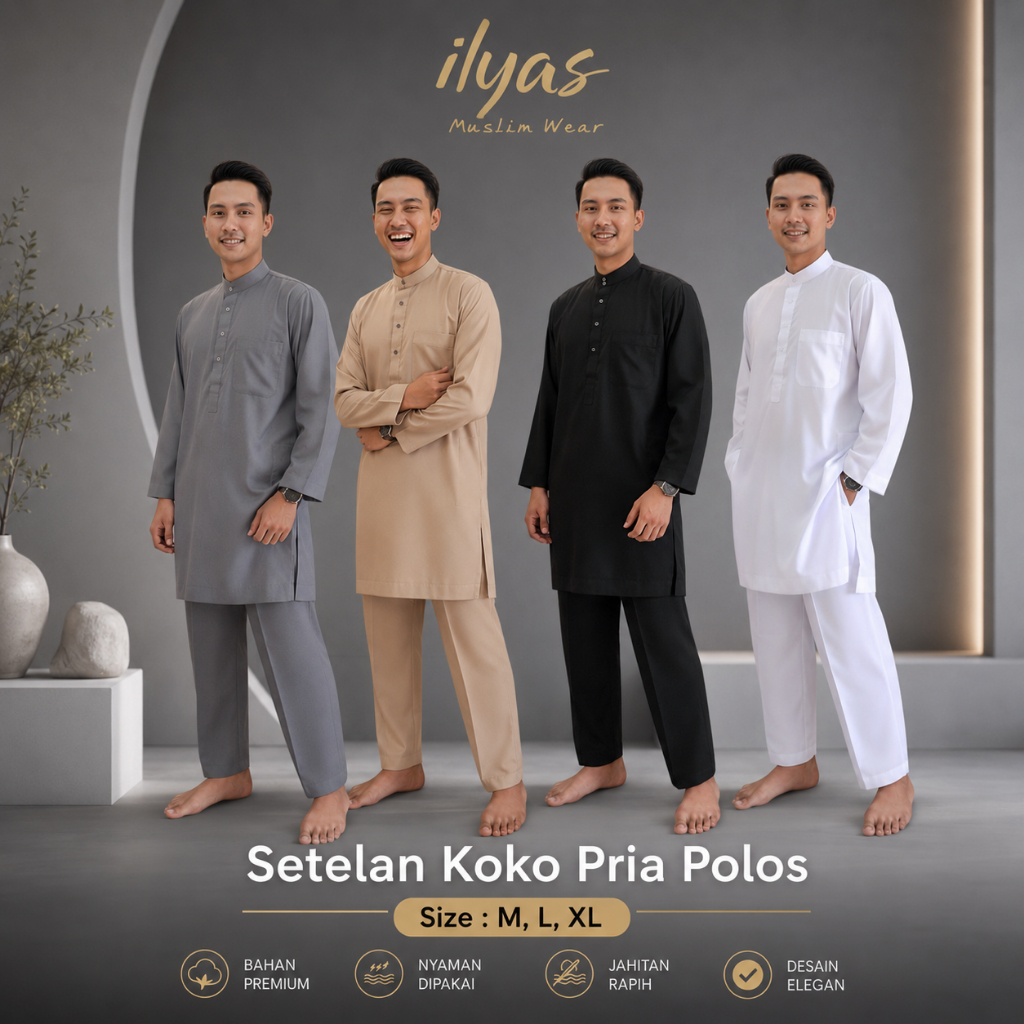 setelan pakistan baju dan celana polos - koko gamis pria - kurta pakistan - koko dewasa