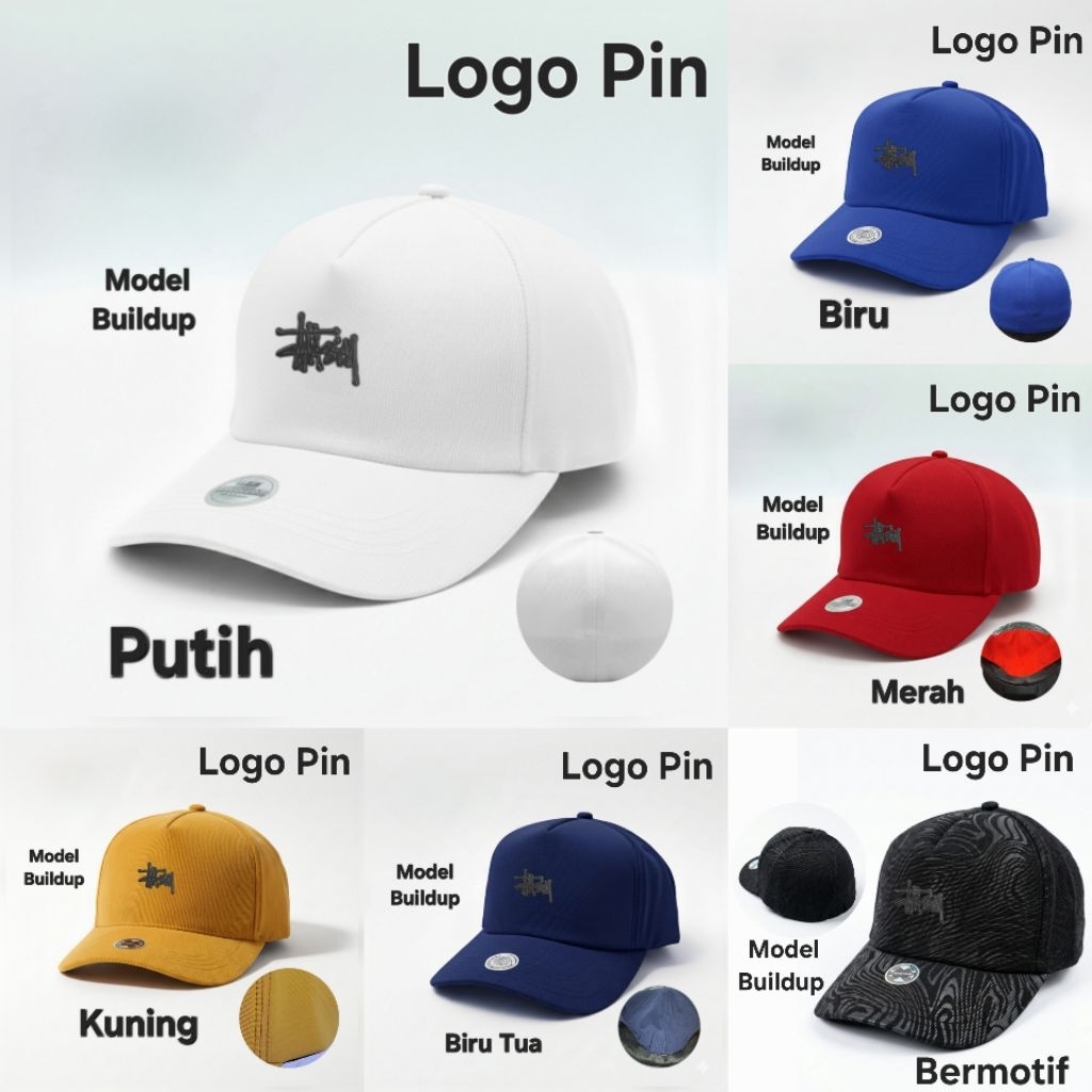 Topi Pria Built up Sttusy Logo Pin besi Bahan Flexibel Caps Baseball